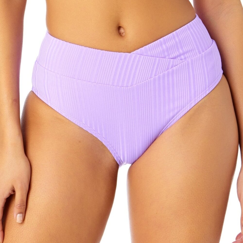 Salt + Cove Juniors' Ribbed V-Waist High-Waist Bikini Bottom - Lavender